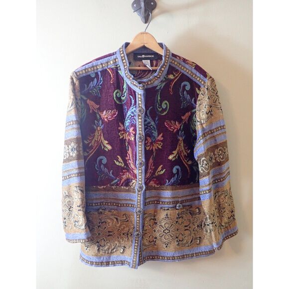 Sag Harbor Statement Ornate Tapestry Jacket Blazer Size 16 Burgundy Purple - Picture 1 of 8